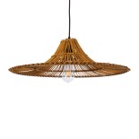 GloboStar® PALERMO 02310 Boho Κρεμαστό Φωτιστικό Καμπάνα Μονόφωτο 1 x E27 IP20 Καφέ Ρατάν - Μ60 x Π60 x Υ18cm
