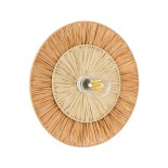 GloboStar® COLOMBO 02278 Boho Φωτιστικό Τοίχου - Απλίκα Μονόφωτο 1 x E27 AC 220-240V IP20 - Φ40 x Υ4.5cm - Μπεζ με Μπεζ Καφέ Φυσική Ράφια Άχυρο Πλέγμα