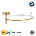 GloboStar® VERONA 61225 Φωτιστικό Οροφής Δαχτυλίδι-Κύκλος LED CCT 36W 4032lm 360° AC 220-240V - Εναλλαγή Φωτισμού μέσω Διακόπτη On/Off All In One Ψυχρό 6000k+Φυσικό 4500k+Θερμό 2700K Φ60 x Υ23cm - Χρυσό Βούρτσας - 3 Χρόνια Εγγύηση