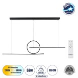 GloboStar® TEREZA 61288 Κρεμαστό Φωτιστικό Οροφής Design LED CCT 67W 7504lm 300° AC 220-240V - Εναλλαγή Φωτισμού μέσω Τηλεχειριστηρίου All In One Ψυχρό 6000k+Φυσικό 4500k+Θερμό 2700K Dimmable Μ110 x Π4.5 x Υ34cm - Μαύρο - 3 Χρόνια Εγγύηση