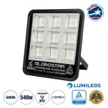 GloboStar® TITAN 61436 Επαγγελματικός Προβολέας για Γήπεδα Tennis & Ποδοσφαίρου 5x5 LED 540W 67500lm 60°x90° FishEye AC 220-240V - Αδιάβροχος IP67 - Μ38 x Π8 x Υ42cm - Μαύρο - Φυσικό Λευκό 5000K - LUMILEDS Chips - TÜV Rheinland Certified - 5 Χρόνια Εγγύησ