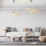 GloboStar® MELEMELE 01841 Boho Κρεμαστό Φωτιστικό Πλέγμα Μονόφωτο 1 x E27 IP20 Μπεζ Ξύλο - Μ75 x Π75 x Υ10cm