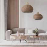 GLOBOSTAR® PANAMA 01952 Boho Κρεμαστό Φωτιστικό Οροφής με Ντουί 1 x E27 AC 220-240V IP20 - Μπεζ & Καφέ - Μ40 x Π40 x Υ34cm