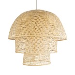 GloboStar® HIROKA 02046 Boho Κρεμαστό Φωτιστικό Οροφής Μονόφωτο 1 x E27 AC220-240V IP20 - Φ100 x Υ110cm - Μπεζ Ξύλινο Μπαμπού Πλέγμα Καμπάνα - 5 Χρόνια Εγγύηση