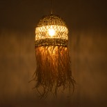 GloboStar® SAINTLUCIA 02160 Boho Κρεμαστό Φωτιστικό Καμπάνα Μονόφωτο 1 x E27 IP20 Μπεζ & Καφέ Raffia - Μ30 x Π30 x Υ90cm