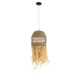 GloboStar® SAINTLUCIA 02160 Boho Κρεμαστό Φωτιστικό Καμπάνα Μονόφωτο 1 x E27 IP20 Μπεζ & Καφέ Raffia - Μ30 x Π30 x Υ90cm