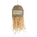 GloboStar® SAINTLUCIA 02160 Boho Κρεμαστό Φωτιστικό Καμπάνα Μονόφωτο 1 x E27 IP20 Μπεζ & Καφέ Raffia - Μ30 x Π30 x Υ90cm
