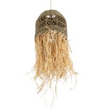 GloboStar® SAINTLUCIA 02160 Boho Κρεμαστό Φωτιστικό Καμπάνα Μονόφωτο 1 x E27 IP20 Μπεζ & Καφέ Raffia - Μ30 x Π30 x Υ90cm