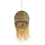 GloboStar® SAINTLUCIA 02160 Boho Κρεμαστό Φωτιστικό Καμπάνα Μονόφωτο 1 x E27 IP20 Μπεζ & Καφέ Raffia - Μ30 x Π30 x Υ90cm