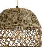 GloboStar® SAINTLUCIA 02160 Boho Κρεμαστό Φωτιστικό Καμπάνα Μονόφωτο 1 x E27 IP20 Μπεζ & Καφέ Raffia - Μ30 x Π30 x Υ90cm