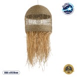 GloboStar® SAINTLUCIA 02161 Boho Κρεμαστό Φωτιστικό Καμπάνα Μονόφωτο 1 x E27 IP20 Μπεζ Raffia - Μ66 x Π66 x Υ120cm
