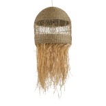 GloboStar® SAINTLUCIA 02161 Boho Κρεμαστό Φωτιστικό Καμπάνα Μονόφωτο 1 x E27 IP20 Μπεζ Raffia - Μ66 x Π66 x Υ120cm
