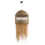 GloboStar® SAINTLUCIA 02161 Boho Κρεμαστό Φωτιστικό Καμπάνα Μονόφωτο 1 x E27 IP20 Μπεζ Raffia - Μ66 x Π66 x Υ120cm