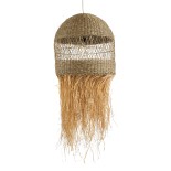 GloboStar® SAINTLUCIA 02161 Boho Κρεμαστό Φωτιστικό Καμπάνα Μονόφωτο 1 x E27 IP20 Μπεζ Raffia - Μ66 x Π66 x Υ120cm