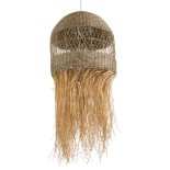 GloboStar® SAINTLUCIA 02161 Boho Κρεμαστό Φωτιστικό Καμπάνα Μονόφωτο 1 x E27 IP20 Μπεζ Raffia - Μ66 x Π66 x Υ120cm