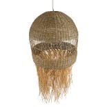 GloboStar® SAINTLUCIA 02161 Boho Κρεμαστό Φωτιστικό Καμπάνα Μονόφωτο 1 x E27 IP20 Μπεζ Raffia - Μ66 x Π66 x Υ120cm