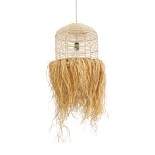 GloboStar® BASSETERRE 02162 Boho Κρεμαστό Φωτιστικό Καμπάνα Μονόφωτο 1 x E27 IP20 Μπεζ Raffia - Μ35 x Π35 x Υ60cm