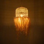 GloboStar® BASSETERRE 02162 Boho Κρεμαστό Φωτιστικό Καμπάνα Μονόφωτο 1 x E27 IP20 Μπεζ Raffia - Μ35 x Π35 x Υ60cm