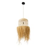 GloboStar® BASSETERRE 02162 Boho Κρεμαστό Φωτιστικό Καμπάνα Μονόφωτο 1 x E27 IP20 Μπεζ Raffia - Μ35 x Π35 x Υ60cm