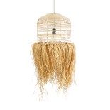 GloboStar® BASSETERRE 02162 Boho Κρεμαστό Φωτιστικό Καμπάνα Μονόφωτο 1 x E27 IP20 Μπεζ Raffia - Μ35 x Π35 x Υ60cm