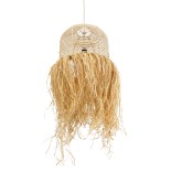 GloboStar® BASSETERRE 02162 Boho Κρεμαστό Φωτιστικό Καμπάνα Μονόφωτο 1 x E27 IP20 Μπεζ Raffia - Μ35 x Π35 x Υ60cm
