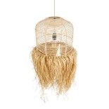 GloboStar® BASSETERRE 02162 Boho Κρεμαστό Φωτιστικό Καμπάνα Μονόφωτο 1 x E27 IP20 Μπεζ Raffia - Μ35 x Π35 x Υ60cm