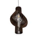 GloboStar® MIHIRO 02173 Boho Κρεμαστό Φωτιστικό Πλέγμα Μονόφωτο 1 x E27 IP20 Καφέ Ξύλο - Μ32 x Π32 x Υ56cm