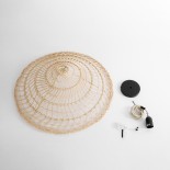 GloboStar® KAIA 02346 Boho Κρεμαστό Φωτιστικό Καμπάνα Μονόφωτο 1 x E27 IP20 Μπεζ Ρατάν - Μ60 x Π60 x Υ20cm