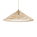 GloboStar® KAIA 02346 Boho Κρεμαστό Φωτιστικό Καμπάνα Μονόφωτο 1 x E27 IP20 Μπεζ Ρατάν - Μ60 x Π60 x Υ20cm