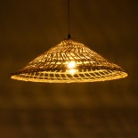 GloboStar® KAIA 02346 Boho Κρεμαστό Φωτιστικό Καμπάνα Μονόφωτο 1 x E27 IP20 Μπεζ Ρατάν - Μ60 x Π60 x Υ20cm