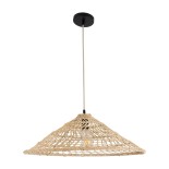 GloboStar® KAIA 02346 Boho Κρεμαστό Φωτιστικό Καμπάνα Μονόφωτο 1 x E27 IP20 Μπεζ Ρατάν - Μ60 x Π60 x Υ20cm