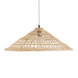 GloboStar® KAIA 02346 Boho Κρεμαστό Φωτιστικό Καμπάνα Μονόφωτο 1 x E27 IP20 Μπεζ Ρατάν - Μ60 x Π60 x Υ20cm