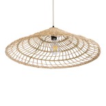 GloboStar® KAIA 02346 Boho Κρεμαστό Φωτιστικό Καμπάνα Μονόφωτο 1 x E27 IP20 Μπεζ Ρατάν - Μ60 x Π60 x Υ20cm