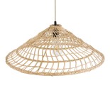 GloboStar® KAIA 02346 Boho Κρεμαστό Φωτιστικό Καμπάνα Μονόφωτο 1 x E27 IP20 Μπεζ Ρατάν - Μ60 x Π60 x Υ20cm