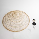 GloboStar® KAIA 02348 Boho Κρεμαστό Φωτιστικό Καμπάνα Μονόφωτο 1 x E27 IP20 Μπεζ Ρατάν - Μ100 x Π100 x Υ30cm