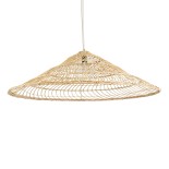 GloboStar® KAIA 02348 Boho Κρεμαστό Φωτιστικό Καμπάνα Μονόφωτο 1 x E27 IP20 Μπεζ Ρατάν - Μ100 x Π100 x Υ30cm