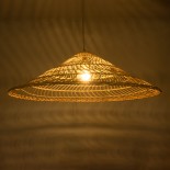 GloboStar® KAIA 02348 Boho Κρεμαστό Φωτιστικό Καμπάνα Μονόφωτο 1 x E27 IP20 Μπεζ Ρατάν - Μ100 x Π100 x Υ30cm