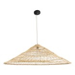 GloboStar® KAIA 02348 Boho Κρεμαστό Φωτιστικό Καμπάνα Μονόφωτο 1 x E27 IP20 Μπεζ Ρατάν - Μ100 x Π100 x Υ30cm
