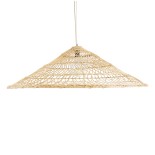 GloboStar® KAIA 02348 Boho Κρεμαστό Φωτιστικό Καμπάνα Μονόφωτο 1 x E27 IP20 Μπεζ Ρατάν - Μ100 x Π100 x Υ30cm
