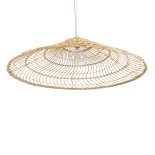 GloboStar® KAIA 02348 Boho Κρεμαστό Φωτιστικό Καμπάνα Μονόφωτο 1 x E27 IP20 Μπεζ Ρατάν - Μ100 x Π100 x Υ30cm