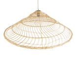 GloboStar® KAIA 02348 Boho Κρεμαστό Φωτιστικό Καμπάνα Μονόφωτο 1 x E27 IP20 Μπεζ Ρατάν - Μ100 x Π100 x Υ30cm