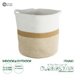 GloboStar® Artificial Garden ITHAKI 20325 Διακοσμητικό Πλεκτό Καλάθι - Κασπώ Γλάστρα - Flower Pot Μπεζ με Λευκό Φ30 x Υ30cm
