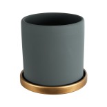 GloboStar® Artificial Garden NAPOLI 20494 Διακοσμητικό Κεραμικό Κασπώ Γλάστρα - Flower Pot Γκρι Πράσινο με Χρυσό Φ15 x Υ15cm