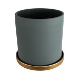 GloboStar® Artificial Garden NAPOLI 20495 Διακοσμητικό Κεραμικό Κασπώ Γλάστρα - Flower Pot Γκρι Πράσινο με Χρυσό Φ20 x Υ20cm