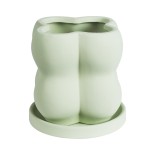 GloboStar® Artificial Garden ATHENA 20499 Διακοσμητικό Κεραμικό Κασπώ Γλάστρα - Flower Pot Πράσινο Ανοιχτό Μ13 x Π13 x Υ14cm