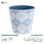 GloboStar® Artificial Garden CASABLANCA 20517 Διακοσμητικό Κεραμικό Κασπώ Γλάστρα - Flower Pot Λευκό με Μπλε Φ14 x Υ13cm