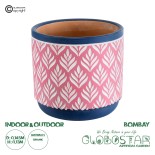 GloboStar® Artificial Garden BOMBAY 20521 Διακοσμητικό Κεραμικό Κασπώ Γλάστρα - Flower Pot Ροζ με Λευκό και Μπλε Φ14.5 x Υ13cm