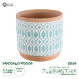 GloboStar® Artificial Garden DELHI 20523 Διακοσμητικό Κεραμικό Κασπώ Γλάστρα - Flower Pot Γαλάζιο με Λευκό και Μπεζ Φ14.5 x Υ13cm