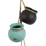 GloboStar® Artificial Garden AIGYPT 20531 ΣΕΤ 2 Κρεμαστά Διακοσμητικά Κεραμικά Κασπώ Γλάστρες - Flower Pots Μαύρό με Γαλάζιο και Πράσινο με Πορτοκαλί Μ18 x Π10 x Υ70cm
