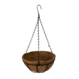 GloboStar® Artificial Garden SALAMINA 20560 Κρεμαστό Διακοσμητικό Κασπώ Γλάστρα - Flower Pot από Φλοιό Καρύδας Καφέ με Μαύρη Μεταλλική Βάση Φ25 x Υ14cm
